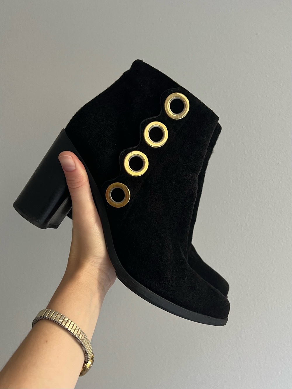 Chloé Grommet-Trim Flo Black Suede Ankle Boots EU 36.5